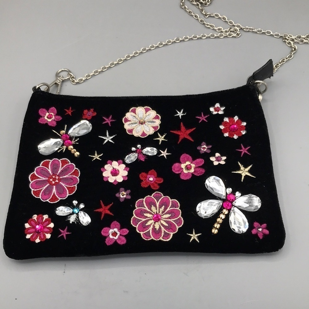 Chelsea28 Embellished Velvet Crossbody Butterflies and Flowers